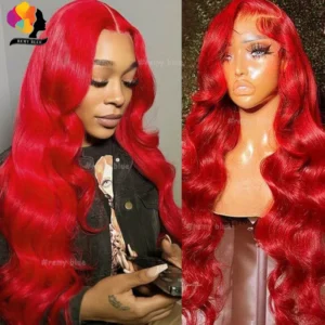 Red Body Wave Glueless 13x4 Lace Front Wig WearGo 13x6 Lace Frontal Wigs Colored 99j Burgundy Human Hair Wigs for Black Women