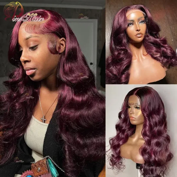 13X6 Lace Frontal Human Hair Wigs Red Body Wave Lace Front Wig Human Hair for Women Remy Pre Plucked Burgundy 99J Lace Front Wig - Image 19