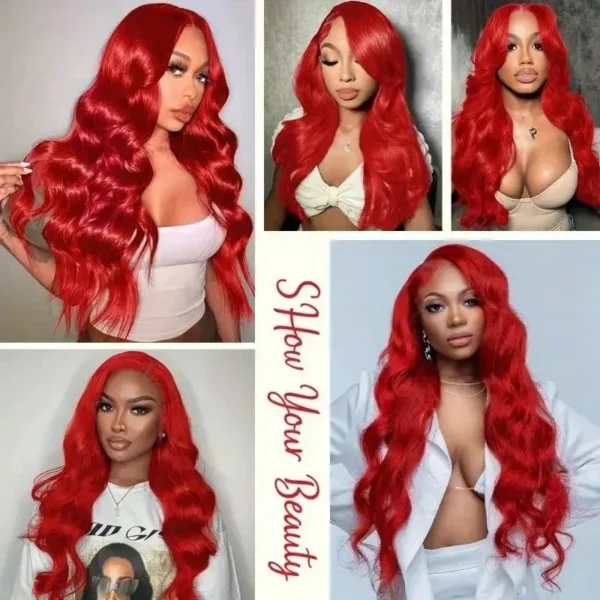 30 40 inch Hot Red 13x6 Hd Lace Frontal wigs Human Hair Wigs Brazilian Red Colored Body Wave 13x4 Lace Front Wig Wig For Women - Image 5