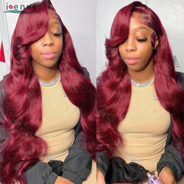 Hot Red 13X6 Lace Front Human Hair Body Wave 30 Inch 99J Burgundy Colored Lace Frontal Wigs Brazilian Curly Wigs For Black Women - Image 17
