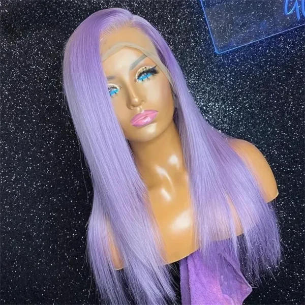 13x6 Purple Lace Front Human Hair Wig 613 Blonde Long Straight Brazilian Remy Pre-Plucked Lavender Colored Wig for Women - Image 3