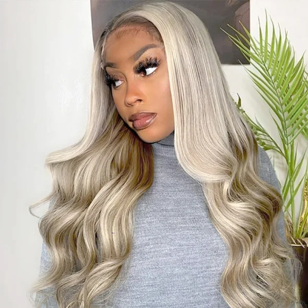 Ombre Colored Lace Front Wig Synthetic Brown Wig Blonde 613 Roots With Black Ends Body Wave Transparent Lace Frontal Wig Cosplay - Image 15