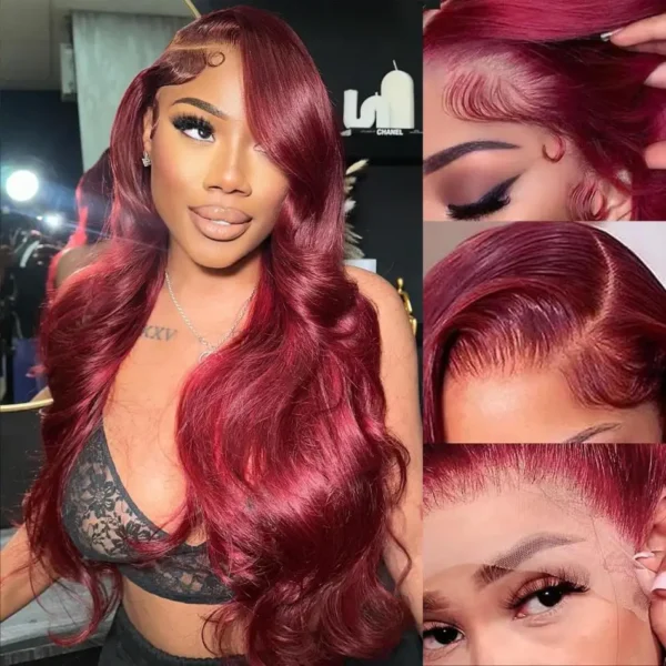 99j Burgundy Body Wave Human Hair 13x6 Hd Transparent Lace Front Wig 13x4 Curly Colored 30 40 Inch Brazilian Hair For Women - Image 3