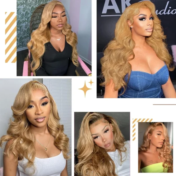 Ombre Colored Lace Front Wig Synthetic Brown Wig Blonde 613 Roots With Black Ends Body Wave Transparent Lace Frontal Wig Cosplay - Image 11