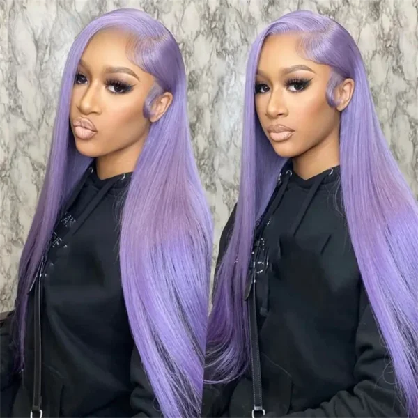 13x6 Purple Lace Front Human Hair Wig 613 Blonde Long Straight Brazilian Remy Pre-Plucked Lavender Colored Wig for Women - Image 7