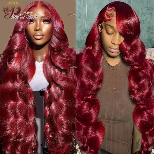 13X6 Lace Frontal Human Hair Wigs Red Body Wave Lace Front Wig Human Hair for Women Remy Pre Plucked Burgundy 99J Lace Front Wig - Image 14