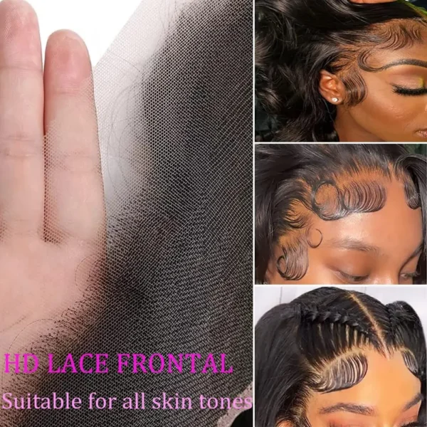 Body Wave 3 Bundles with Frontal Human Hair Natural Black Color 3 Bundles with 13x4 HD Lace Frontal Brazilian Virgin Human Hair - Image 5