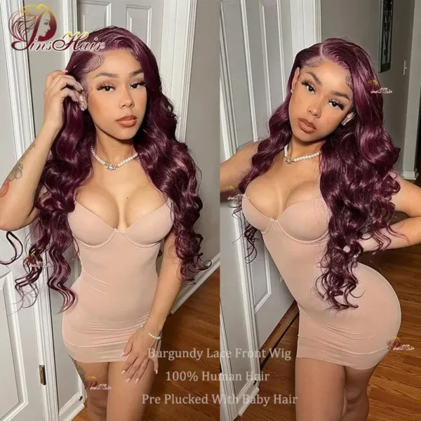 13X6 Lace Frontal Human Hair Wigs Red Body Wave Lace Front Wig Human Hair for Women Remy Pre Plucked Burgundy 99J Lace Front Wig - Image 22