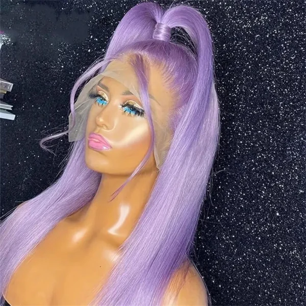 13x6 Purple Lace Front Human Hair Wig 613 Blonde Long Straight Brazilian Remy Pre-Plucked Lavender Colored Wig for Women - Image 4