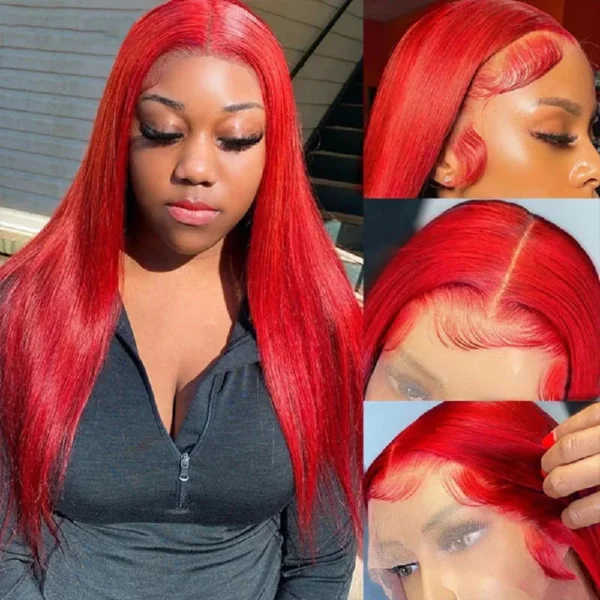Hot Red 13x6 Hd Lace Frontal Human Hair Wigs Preplucked Burgundy Colored Wigs Human Hair Brazilian 13x4 Lace Front Red Wig - Image 4