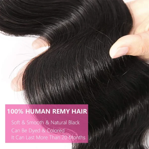 Body Wave 3 Bundles with Frontal Human Hair Natural Black Color 3 Bundles with 13x4 HD Lace Frontal Brazilian Virgin Human Hair - Image 9