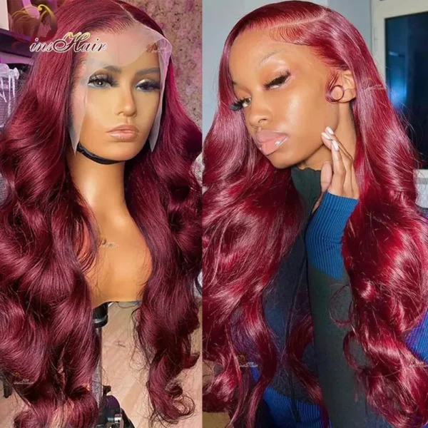 13X6 Lace Frontal Human Hair Wigs Red Body Wave Lace Front Wig Human Hair for Women Remy Pre Plucked Burgundy 99J Lace Front Wig - Image 7