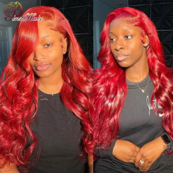 13X6 Lace Frontal Human Hair Wigs Red Body Wave Lace Front Wig Human Hair for Women Remy Pre Plucked Burgundy 99J Lace Front Wig - Image 4