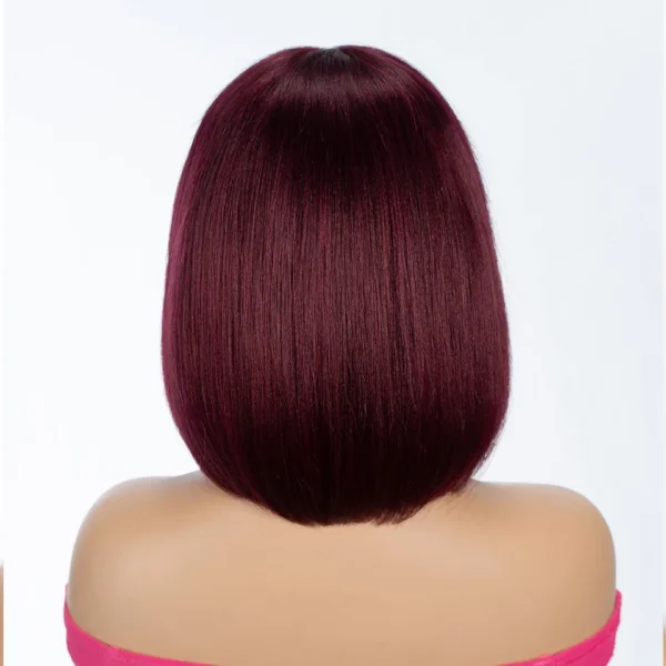 99J Colored Short 180D Colored Short 180D Straight Brazilian Human Hair Bob Wigs with Bangs Remy Full Machine Made for Women - Image 5