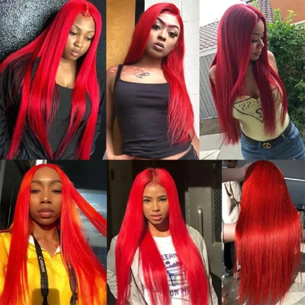 Hot Red 13x6 Hd Lace Frontal Human Hair Wigs Preplucked Burgundy Colored Wigs Human Hair Brazilian 13x4 Lace Front Red Wig - Image 5