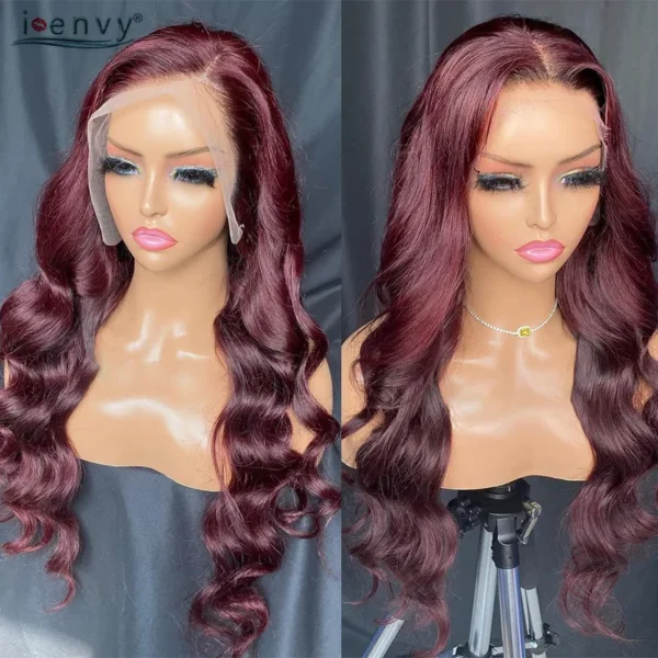 Hot Red 13X6 Lace Front Human Hair Body Wave 30 Inch 99J Burgundy Colored Lace Frontal Wigs Brazilian Curly Wigs For Black Women - Image 25