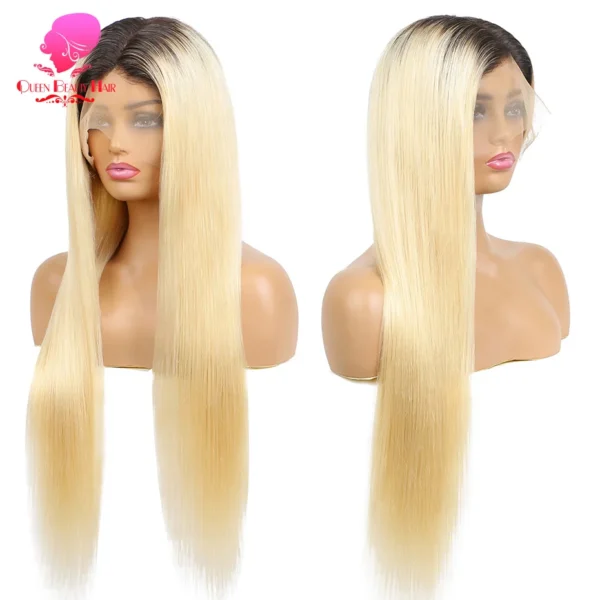 13x6 Lace Frontal Wig 1B 613 Ombre Blonde Full Lace Human Hair Wig Dark Roots Pre Plucked  Lace Front Human Hair Wigs for Women - Image 10
