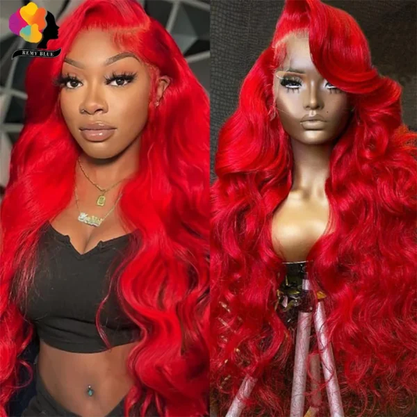 Red Lace Front Human Hair Wig Body Wave 13x6 Lace Frontal Wigs for Black Women Colored 99j Burgundy Human Hair Wigs Pre-Plucked - Image 8