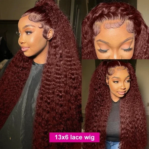 200% Density Reddish Brown Water Wave Lace Front Wig Copper Red HD 13x6 Full Lace Frontal Human Hair Wigs Red Color For Women - Image 7