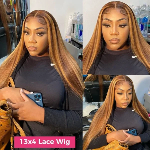 Highlight Ombre 13x4 13x6 Transparent Lace Front Wig Human Hair Pre Plucked Honey Blonde Lace Frontal Wig Brazilian Remy Hair - Image 9