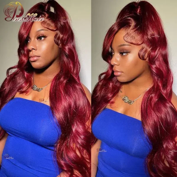 13X6 Lace Frontal Human Hair Wigs Red Body Wave Lace Front Wig Human Hair for Women Remy Pre Plucked Burgundy 99J Lace Front Wig - Image 18