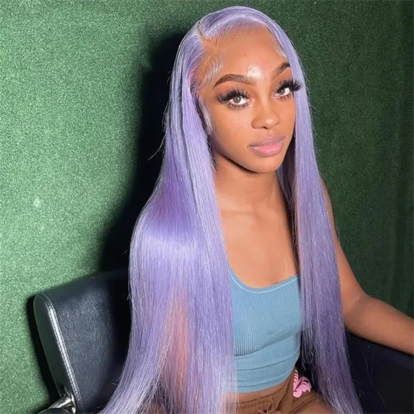 13x6 Purple Lace Front Human Hair Wig 613 Blonde Long Straight Brazilian Remy Pre-Plucked Lavender Colored Wig for Women - Image 2