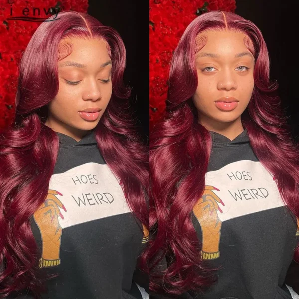Hot Red 13X6 Lace Front Human Hair Body Wave 30 Inch 99J Burgundy Colored Lace Frontal Wigs Brazilian Curly Wigs For Black Women - Image 22