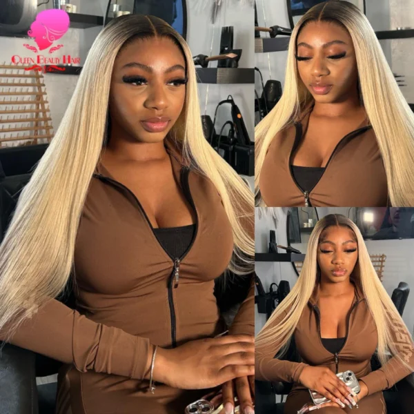 13x6 Lace Frontal Wig 1B 613 Ombre Blonde Full Lace Human Hair Wig Dark Roots Pre Plucked  Lace Front Human Hair Wigs for Women - Image 15