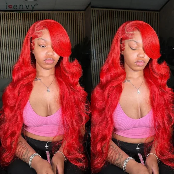 Hot Red 13X6 Lace Front Human Hair Body Wave 30 Inch 99J Burgundy Colored Lace Frontal Wigs Brazilian Curly Wigs For Black Women - Image 2