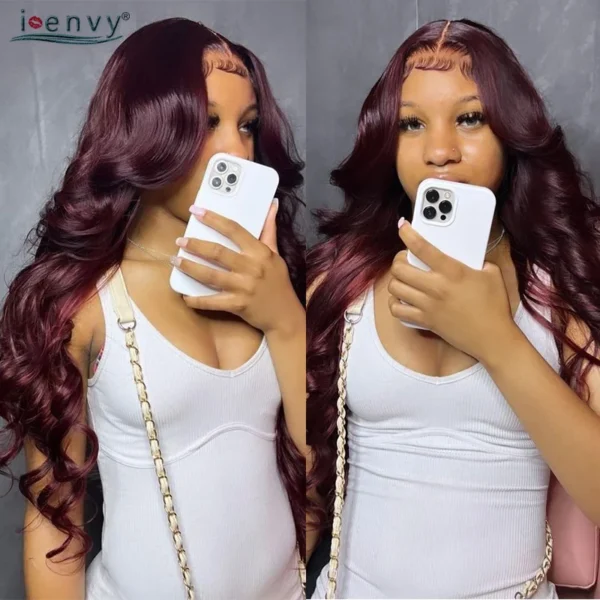 Hot Red 13X6 Lace Front Human Hair Body Wave 30 Inch 99J Burgundy Colored Lace Frontal Wigs Brazilian Curly Wigs For Black Women - Image 29