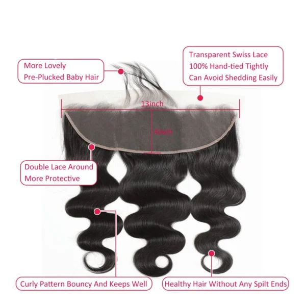 Body Wave 3 Bundles with Frontal Human Hair Natural Black Color 3 Bundles with 13x4 HD Lace Frontal Brazilian Virgin Human Hair - Image 12