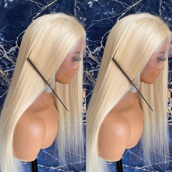 13x6 Purple Lace Front Human Hair Wig 613 Blonde Long Straight Brazilian Remy Pre-Plucked Lavender Colored Wig for Women - Image 13