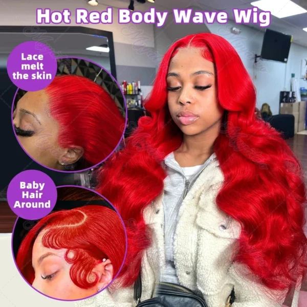 30 40 inch Hot Red 13x6 Hd Lace Frontal wigs Human Hair Wigs Brazilian Red Colored Body Wave 13x4 Lace Front Wig Wig For Women - Image 3