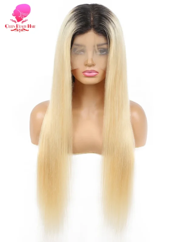13x6 Lace Frontal Wig 1B 613 Ombre Blonde Full Lace Human Hair Wig Dark Roots Pre Plucked  Lace Front Human Hair Wigs for Women - Image 2
