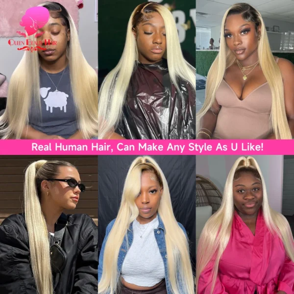 13x6 Lace Frontal Wig 1B 613 Ombre Blonde Full Lace Human Hair Wig Dark Roots Pre Plucked  Lace Front Human Hair Wigs for Women - Image 25