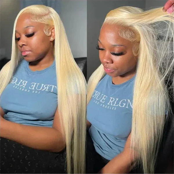 13x6 Purple Lace Front Human Hair Wig 613 Blonde Long Straight Brazilian Remy Pre-Plucked Lavender Colored Wig for Women - Image 10