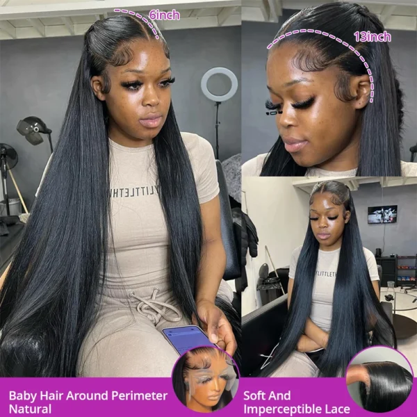40 50 Inch Bone Straight HD Lace Wig 13x6 Human Hair Brazilian 360 Full Lace Front Wigs For Women 13x4 Human Hair Wig Preplucked - Image 3