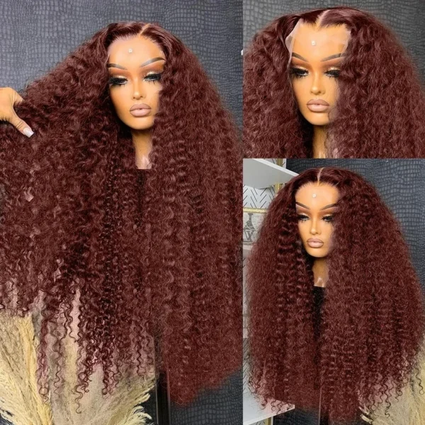 200% Density Reddish Brown Water Wave Lace Front Wig Copper Red HD 13x6 Full Lace Frontal Human Hair Wigs Red Color For Women - Image 8