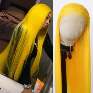 250Density 32inch lace front wig 13x4 Yellow colored human hair wig Brazilian PrePlucked Hair straight human hair wigs For Women
