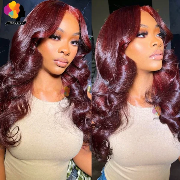 Red Lace Front Human Hair Wig Body Wave 13x6 Lace Frontal Wigs for Black Women Colored 99j Burgundy Human Hair Wigs Pre-Plucked - Image 18