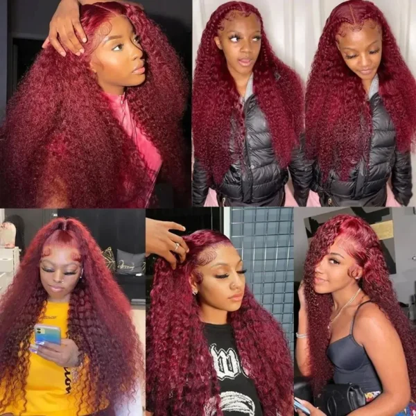 99J Burgundy Deep Wave 13x4 13x6 Hd Lace Frontal Wigs 360 Full Lace Front Wig Human Hair Curly Wigs Pre Plucked Brazilian Hair - Image 4