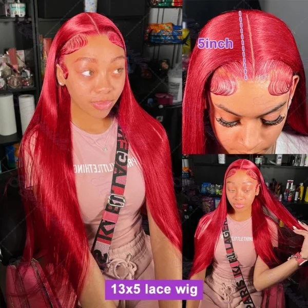 30 40 Inch Brazilian Red 13x6 HD Lace Front Human Hair Wigs 200% Red Color Straight 13X4 Transparent Lace Frontal Wig For Women - Image 3