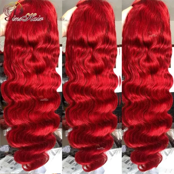 13X6 Lace Frontal Human Hair Wigs Red Body Wave Lace Front Wig Human Hair for Women Remy Pre Plucked Burgundy 99J Lace Front Wig - Image 3