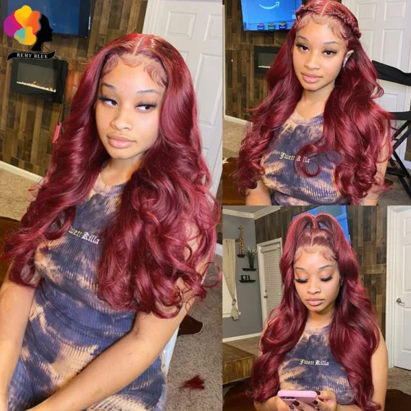 Red Lace Front Human Hair Wig Body Wave 13x6 Lace Frontal Wigs for Black Women Colored 99j Burgundy Human Hair Wigs Pre-Plucked - Image 16