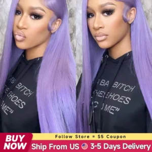 13x6 Purple Lace Front Human Hair Wig 613 Blonde Long Straight Brazilian Remy Pre-Plucked Lavender Colored Wig for Women
