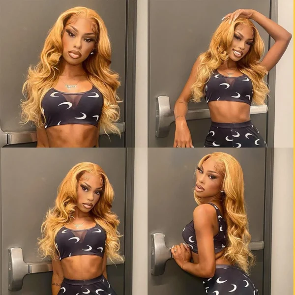 Ombre Colored Lace Front Wig Synthetic Brown Wig Blonde 613 Roots With Black Ends Body Wave Transparent Lace Frontal Wig Cosplay - Image 10