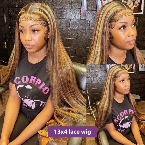 Highlight Ombre 13x4 13x6 Transparent Lace Front Wig Human Hair Pre Plucked Honey Blonde Lace Frontal Wig Brazilian Remy Hair - Image 3