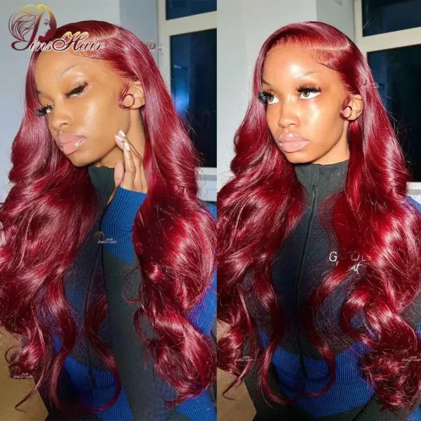 13X6 Lace Frontal Human Hair Wigs Red Body Wave Lace Front Wig Human Hair for Women Remy Pre Plucked Burgundy 99J Lace Front Wig - Image 15