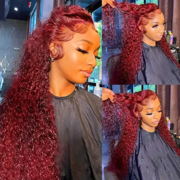 99J Burgundy Deep Wave 13x4 13x6 Hd Lace Frontal Wigs 360 Full Lace Front Wig Human Hair Curly Wigs Pre Plucked Brazilian Hair - Image 2