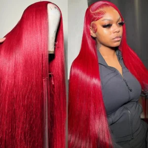 30 40 Inch Brazilian Red 13x6 HD Lace Front Human Hair Wigs 200% Red Color Straight 13X4 Transparent Lace Frontal Wig For Women